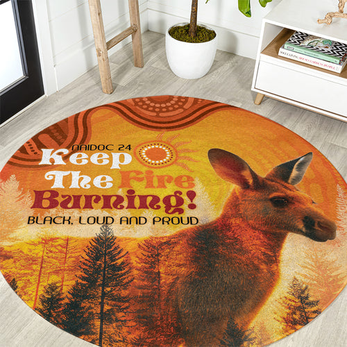 Australian Kangaroo Forests NAIDOC 2024 Round Carpet Aboriginal Art Style