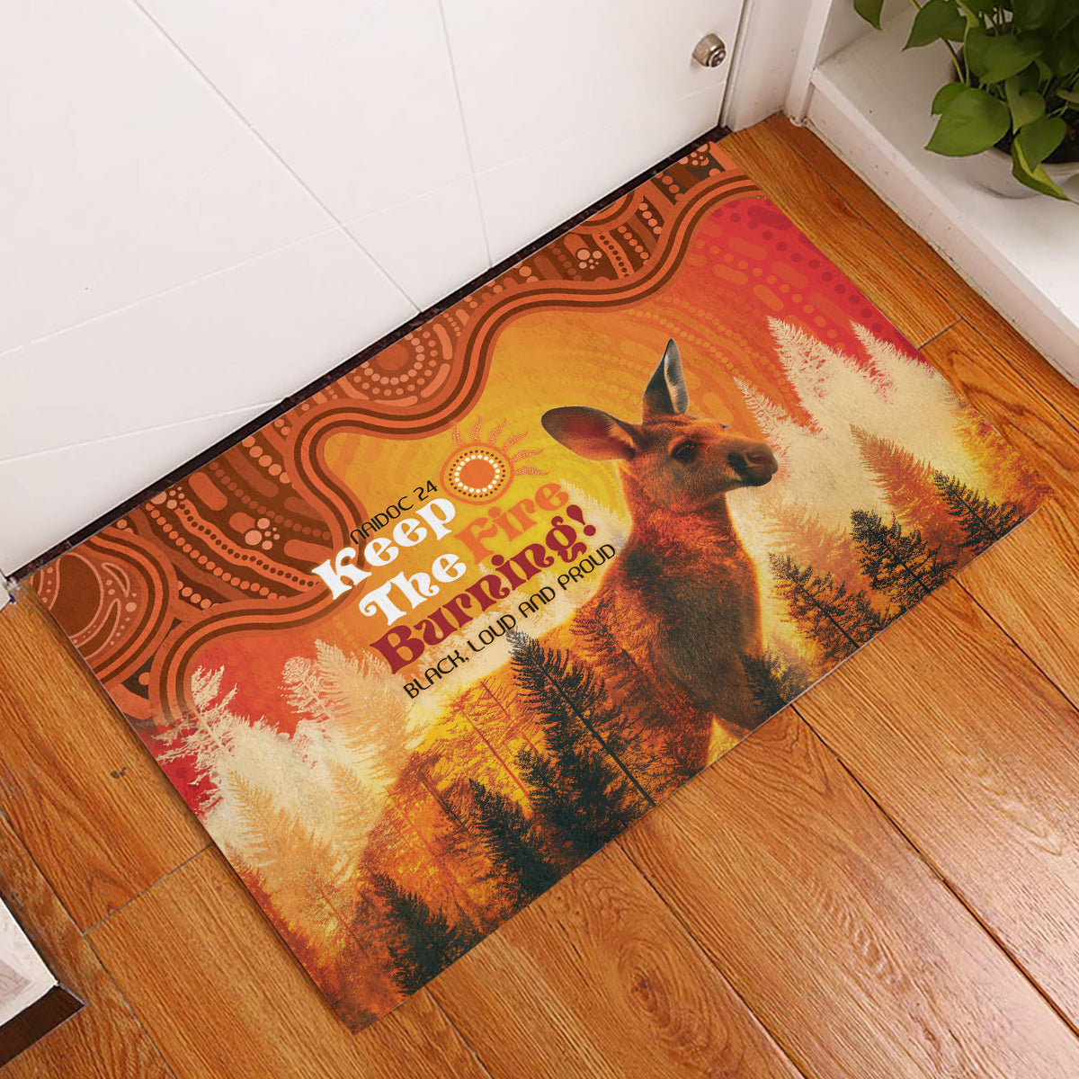 Australian Kangaroo Forests NAIDOC 2024 Rubber Doormat Aboriginal Art Style