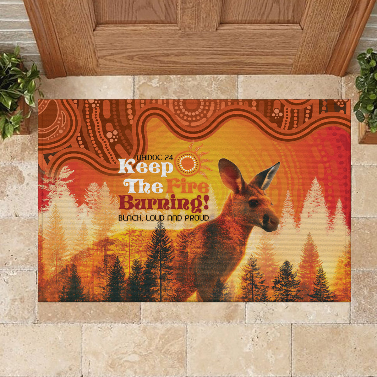 Australian Kangaroo Forests NAIDOC 2024 Rubber Doormat Aboriginal Art Style
