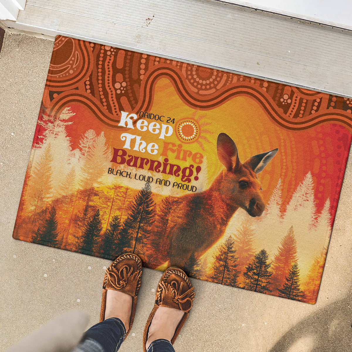 Australian Kangaroo Forests NAIDOC 2024 Rubber Doormat Aboriginal Art Style