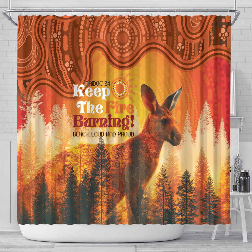 Australian Kangaroo Forests NAIDOC 2024 Shower Curtain Aboriginal Art Style