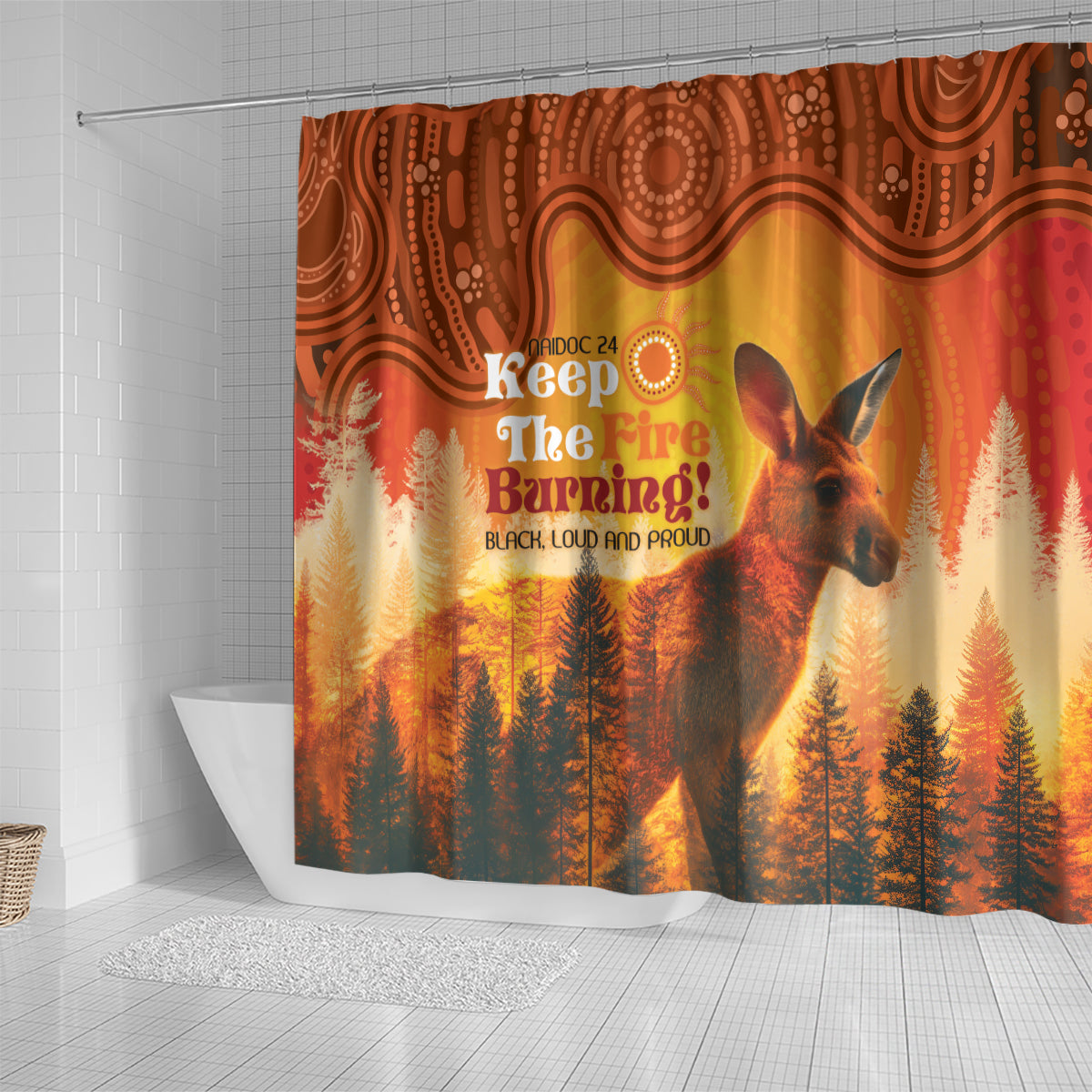 Australian Kangaroo Forests NAIDOC 2024 Shower Curtain Aboriginal Art Style