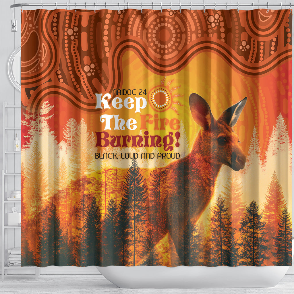 Australian Kangaroo Forests NAIDOC 2024 Shower Curtain Aboriginal Art Style