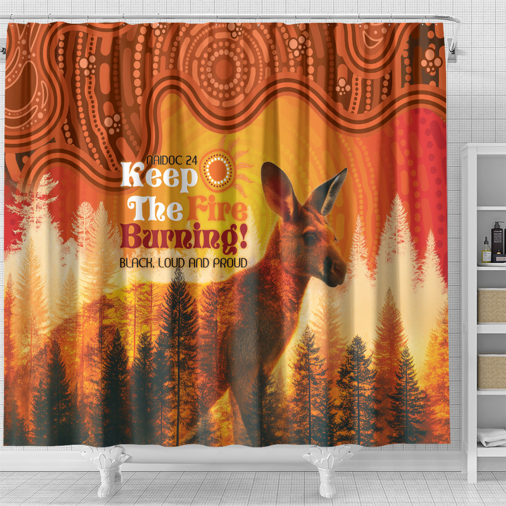 Australian Kangaroo Forests NAIDOC 2024 Shower Curtain Aboriginal Art Style