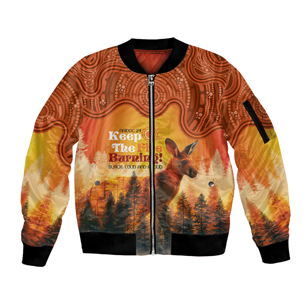 Australian Kangaroo Forests NAIDOC 2024 Sleeve Zip Bomber Jacket Aboriginal Art Style
