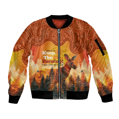 Australian Kangaroo Forests NAIDOC 2024 Sleeve Zip Bomber Jacket Aboriginal Art Style