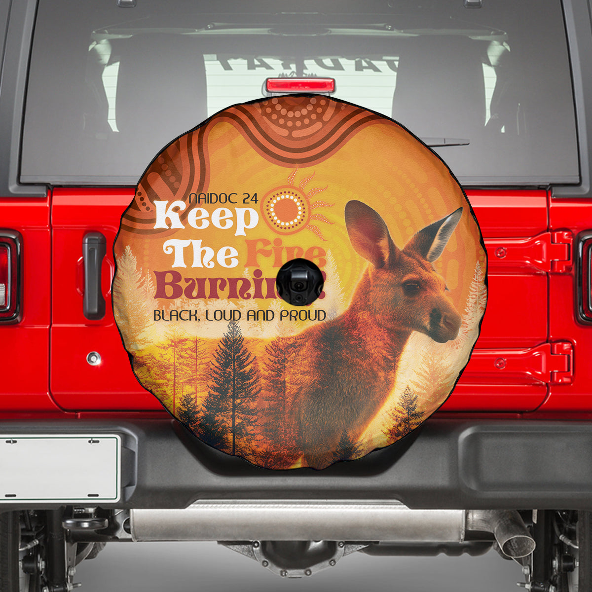 Australian Kangaroo Forests NAIDOC 2024 Spare Tire Cover Aboriginal Art Style