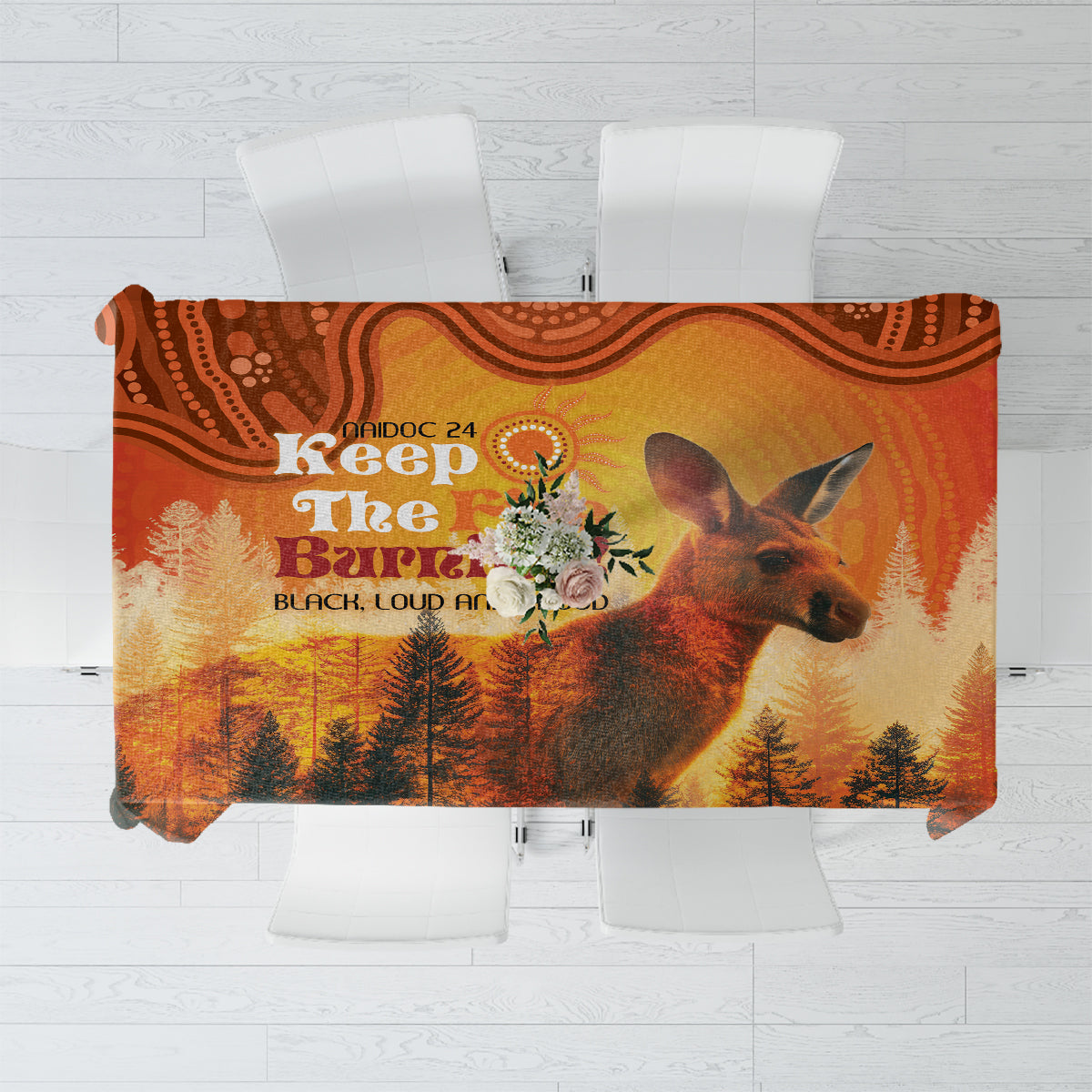 Australian Kangaroo Forests NAIDOC 2024 Tablecloth Aboriginal Art Style