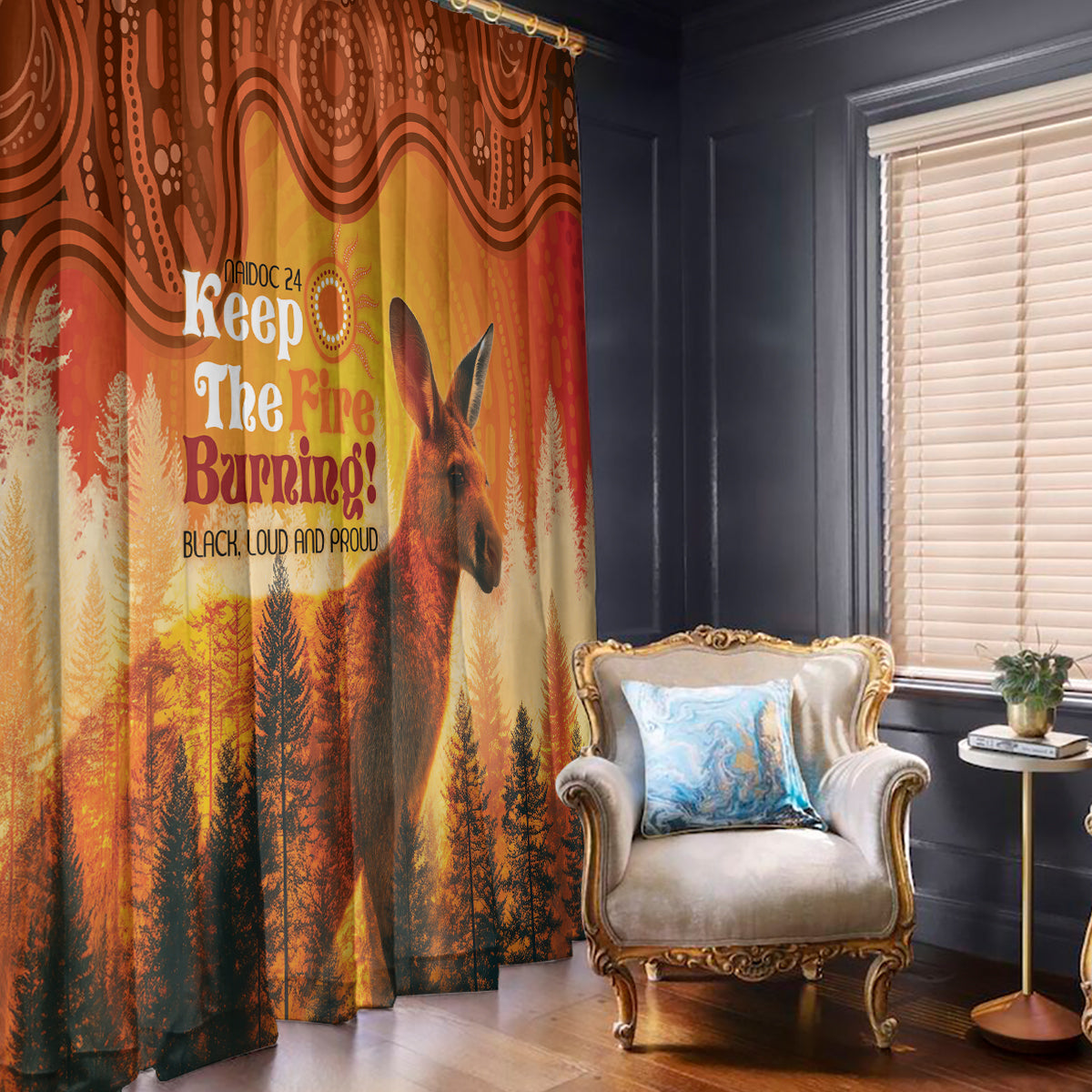 Australian Kangaroo Forests NAIDOC 2024 Window Curtain Aboriginal Art Style