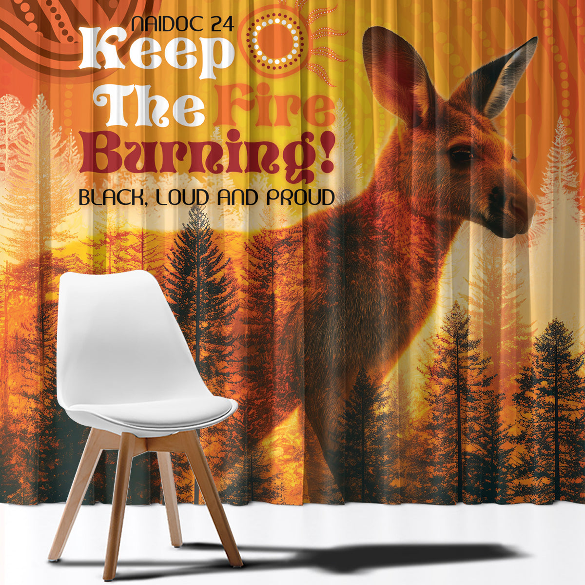Australian Kangaroo Forests NAIDOC 2024 Window Curtain Aboriginal Art Style
