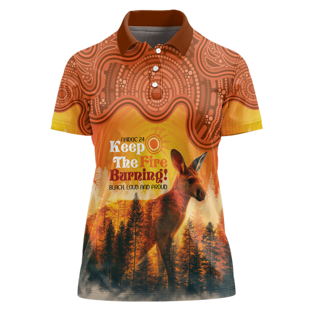 Australian Kangaroo Forests NAIDOC 2024 Women Polo Shirt Aboriginal Art Style