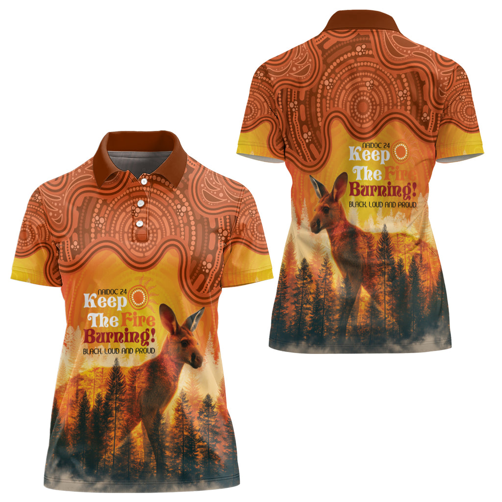 Australian Kangaroo Forests NAIDOC 2024 Women Polo Shirt Aboriginal Art Style