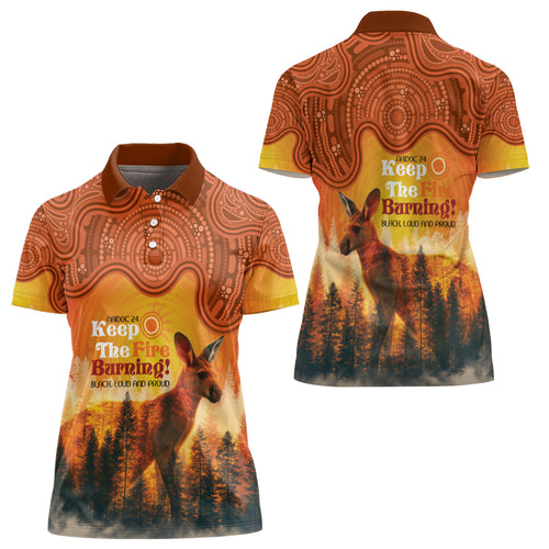 Australian Kangaroo Forests NAIDOC 2024 Women Polo Shirt Aboriginal Art Style