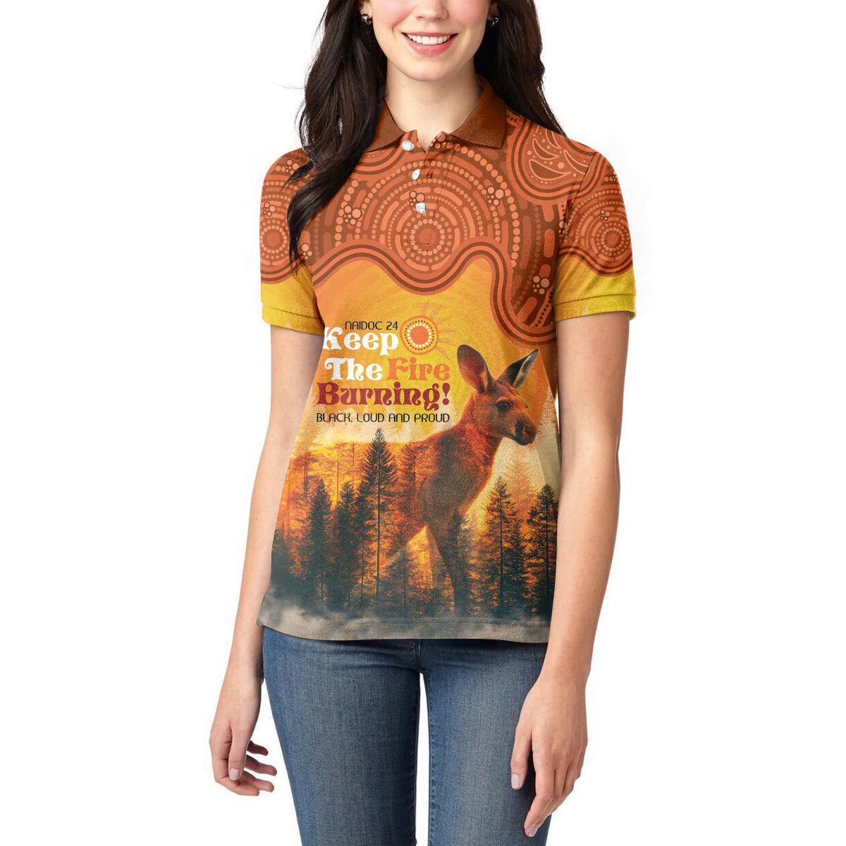 Australian Kangaroo Forests NAIDOC 2024 Women Polo Shirt Aboriginal Art Style