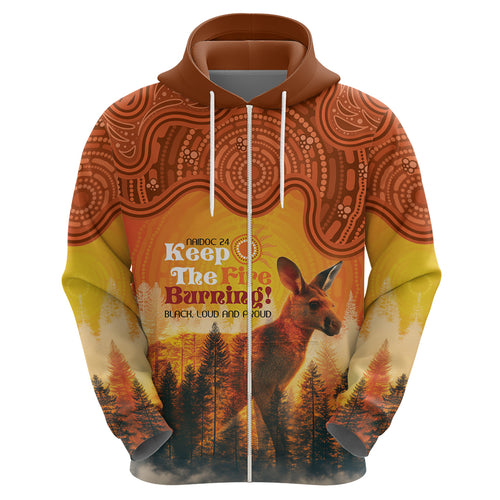 Australian Kangaroo Forests NAIDOC 2024 Zip Hoodie Aboriginal Art Style