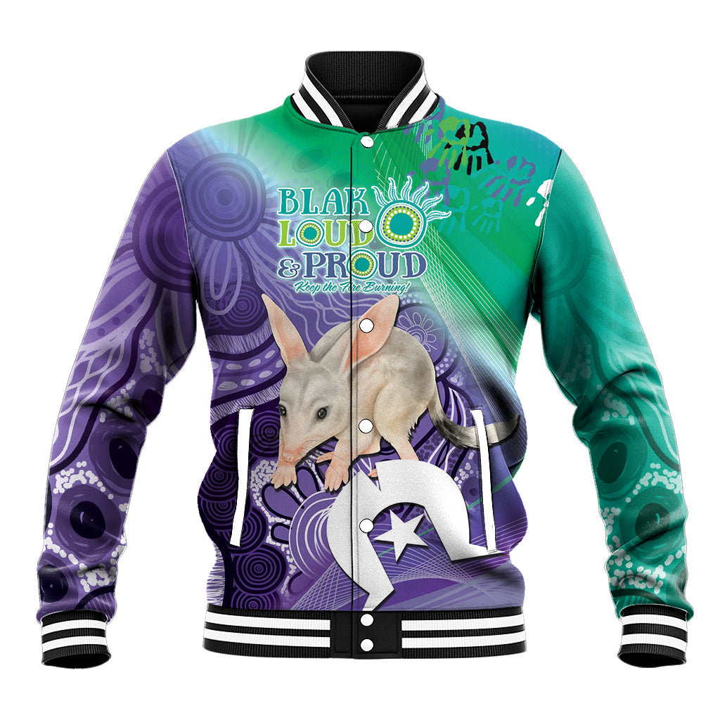 Vivid Bilby NAIDOC 2024 Baseball Jacket Macrotis Aboriginal Art Style
