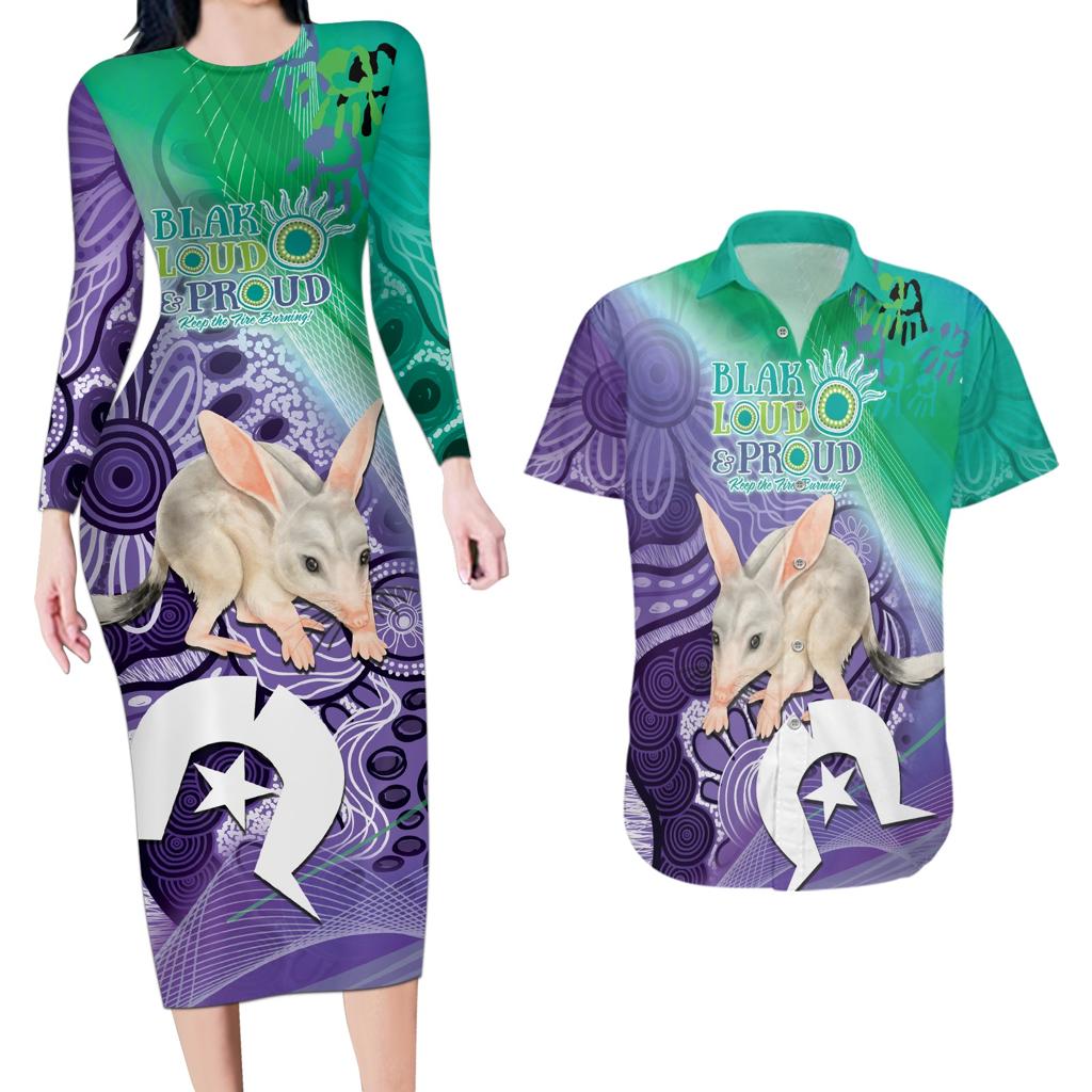Vivid Bilby NAIDOC 2024 Couples Matching Long Sleeve Bodycon Dress and Hawaiian Shirt Macrotis Aboriginal Art Style