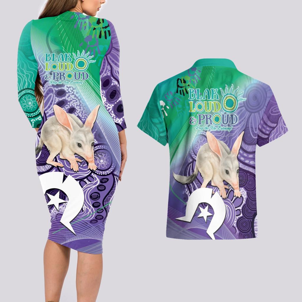 Vivid Bilby NAIDOC 2024 Couples Matching Long Sleeve Bodycon Dress and Hawaiian Shirt Macrotis Aboriginal Art Style