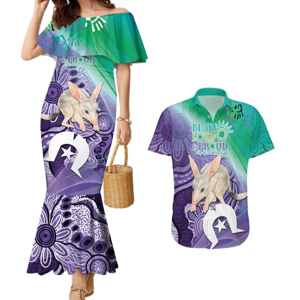 Vivid Bilby NAIDOC 2024 Couples Matching Mermaid Dress and Hawaiian Shirt Macrotis Aboriginal Art Style
