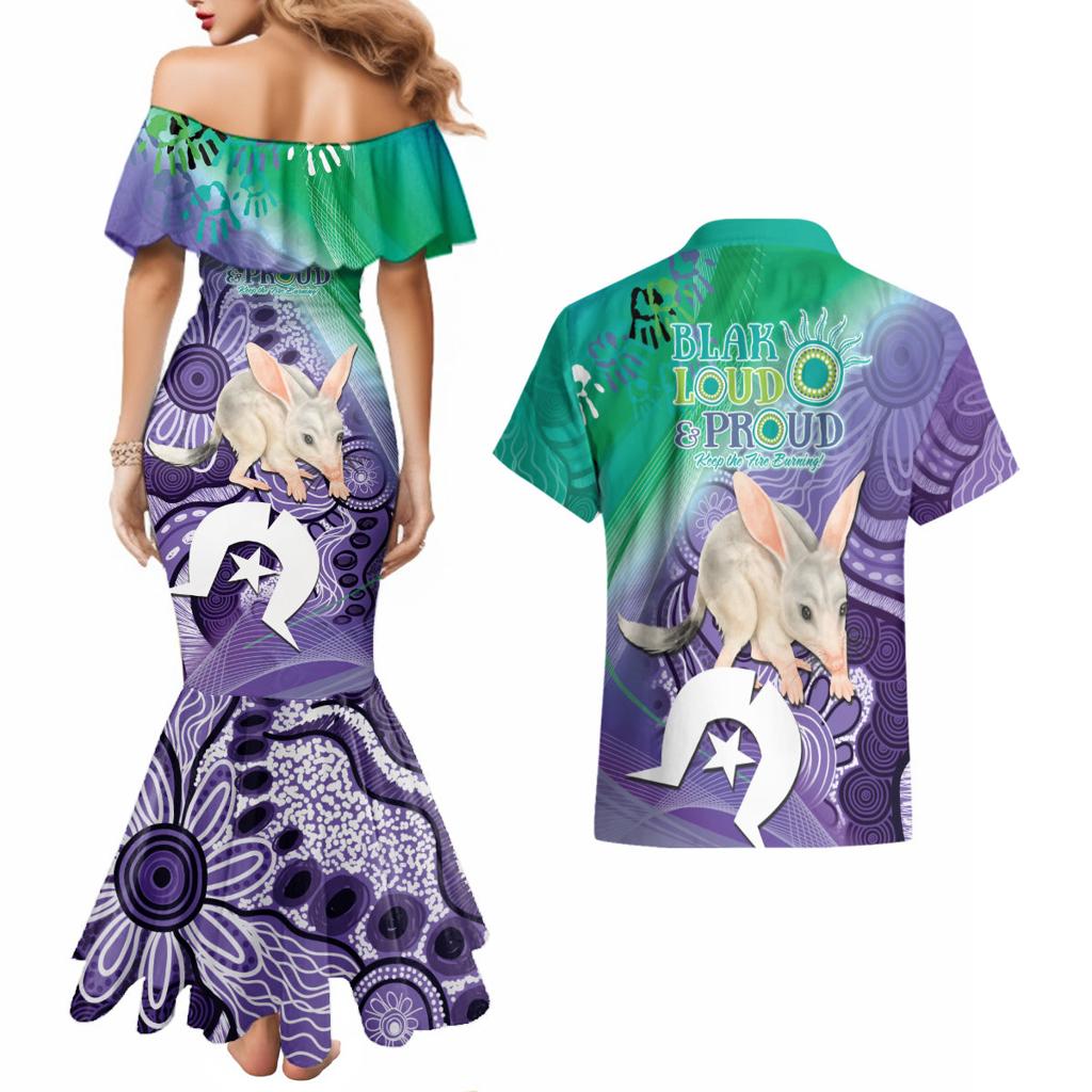 Vivid Bilby NAIDOC 2024 Couples Matching Mermaid Dress and Hawaiian Shirt Macrotis Aboriginal Art Style