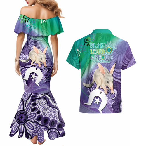 Vivid Bilby NAIDOC 2024 Couples Matching Mermaid Dress and Hawaiian Shirt Macrotis Aboriginal Art Style