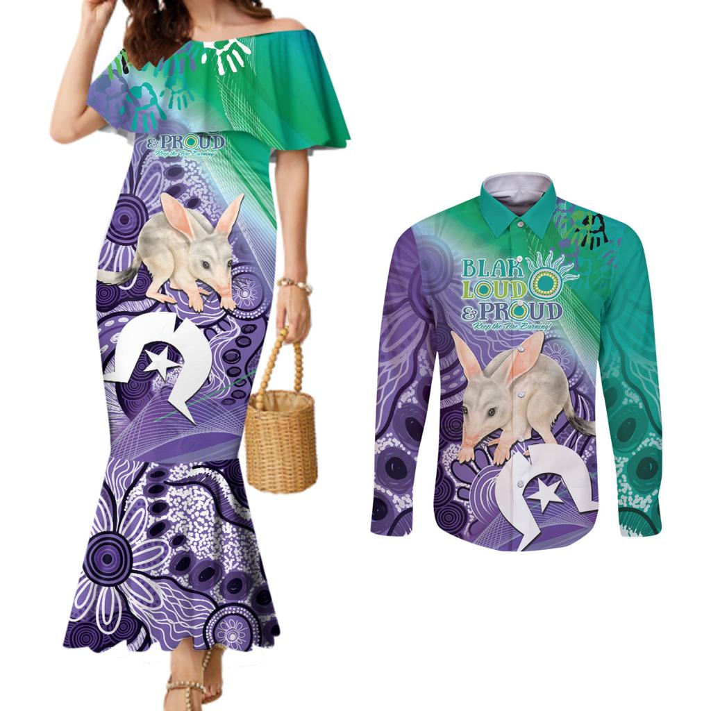Vivid Bilby NAIDOC 2024 Couples Matching Mermaid Dress and Long Sleeve Button Shirt Macrotis Aboriginal Art Style