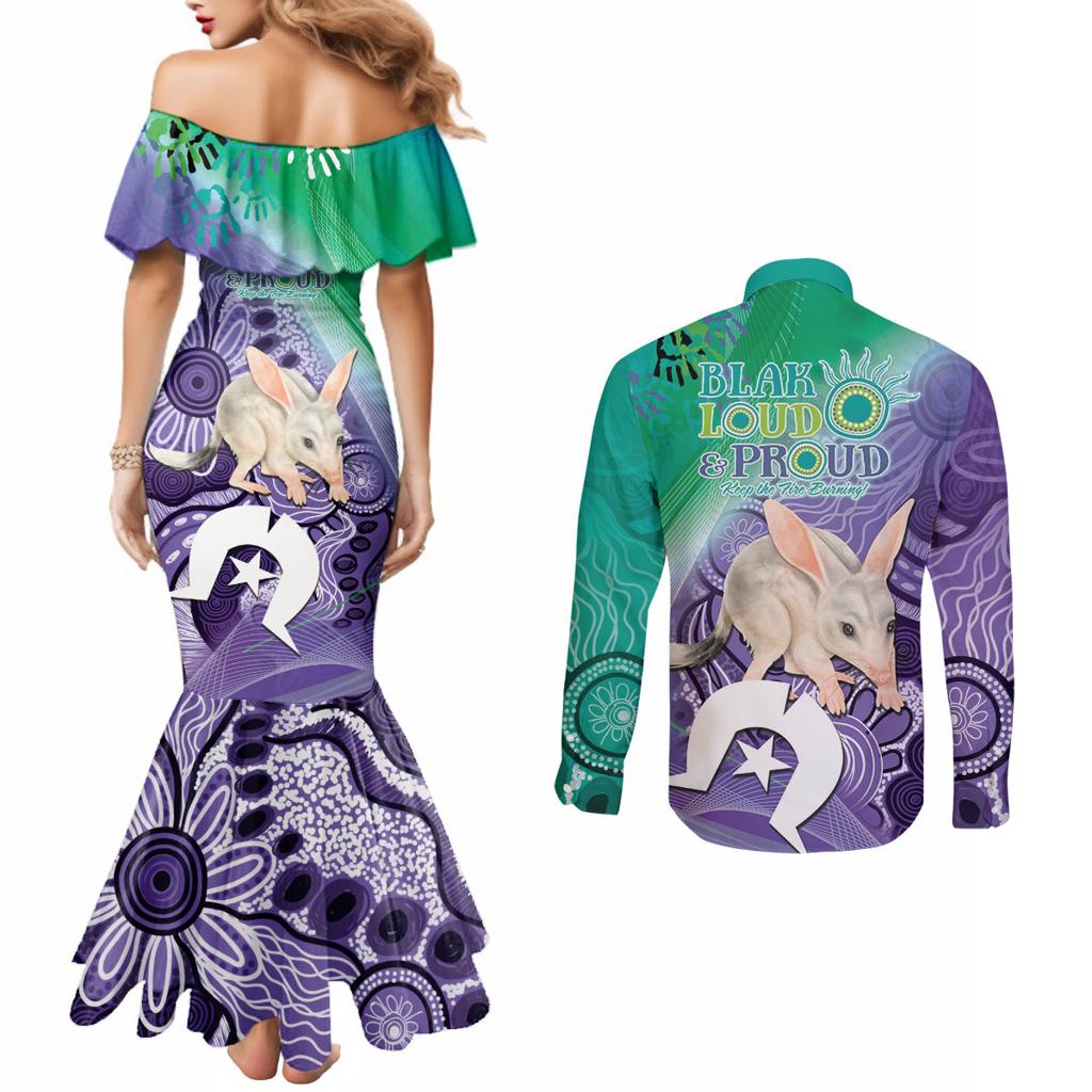 Vivid Bilby NAIDOC 2024 Couples Matching Mermaid Dress and Long Sleeve Button Shirt Macrotis Aboriginal Art Style