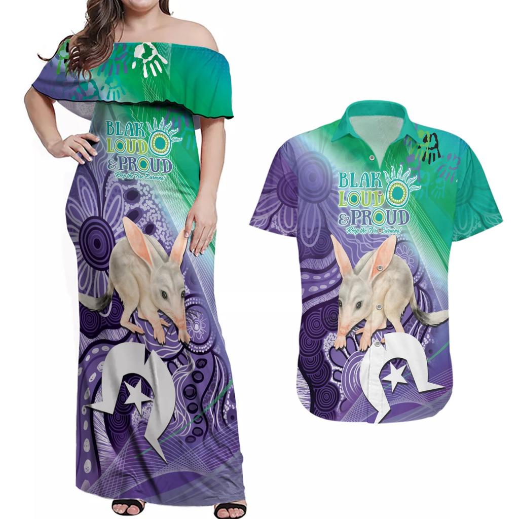 Vivid Bilby NAIDOC 2024 Couples Matching Off Shoulder Maxi Dress and Hawaiian Shirt Macrotis Aboriginal Art Style