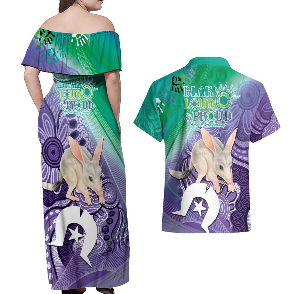 Vivid Bilby NAIDOC 2024 Couples Matching Off Shoulder Maxi Dress and Hawaiian Shirt Macrotis Aboriginal Art Style