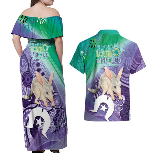 Vivid Bilby NAIDOC 2024 Couples Matching Off Shoulder Maxi Dress and Hawaiian Shirt Macrotis Aboriginal Art Style