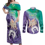 Vivid Bilby NAIDOC 2024 Couples Matching Off Shoulder Maxi Dress and Long Sleeve Button Shirt Macrotis Aboriginal Art Style