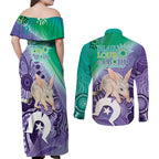 Vivid Bilby NAIDOC 2024 Couples Matching Off Shoulder Maxi Dress and Long Sleeve Button Shirt Macrotis Aboriginal Art Style