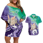Vivid Bilby NAIDOC 2024 Couples Matching Off Shoulder Short Dress and Hawaiian Shirt Macrotis Aboriginal Art Style