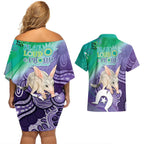Vivid Bilby NAIDOC 2024 Couples Matching Off Shoulder Short Dress and Hawaiian Shirt Macrotis Aboriginal Art Style