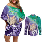 Vivid Bilby NAIDOC 2024 Couples Matching Off Shoulder Short Dress and Long Sleeve Button Shirt Macrotis Aboriginal Art Style