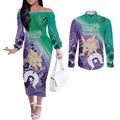 Vivid Bilby NAIDOC 2024 Couples Matching Off The Shoulder Long Sleeve Dress and Long Sleeve Button Shirt Macrotis Aboriginal Art Style