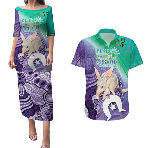 Vivid Bilby NAIDOC 2024 Couples Matching Puletasi and Hawaiian Shirt Macrotis Aboriginal Art Style