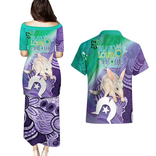 Vivid Bilby NAIDOC 2024 Couples Matching Puletasi and Hawaiian Shirt Macrotis Aboriginal Art Style