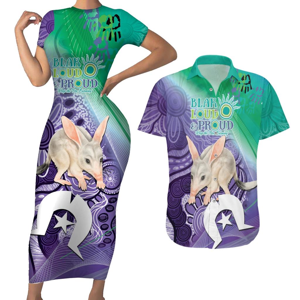 Vivid Bilby NAIDOC 2024 Couples Matching Short Sleeve Bodycon Dress and Hawaiian Shirt Macrotis Aboriginal Art Style