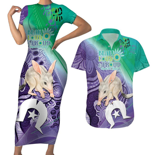 Vivid Bilby NAIDOC 2024 Couples Matching Short Sleeve Bodycon Dress and Hawaiian Shirt Macrotis Aboriginal Art Style