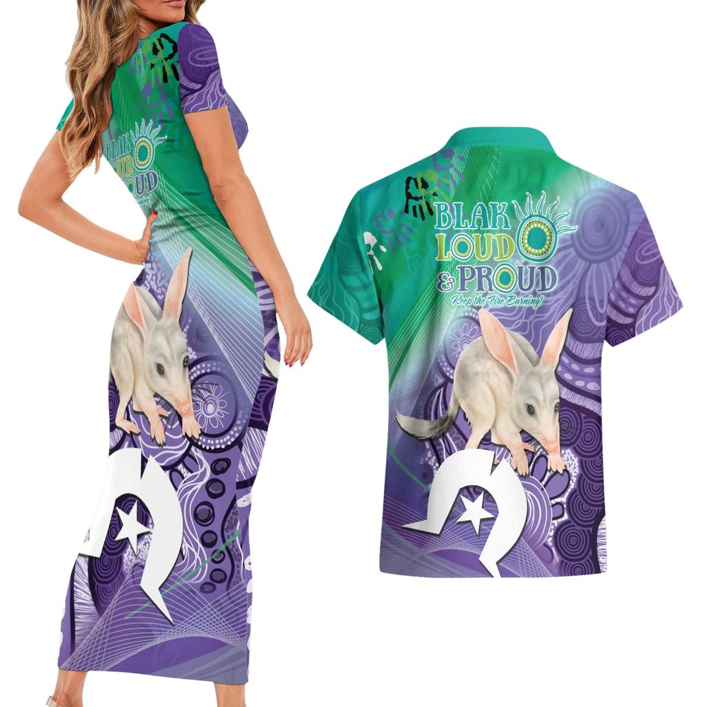 Vivid Bilby NAIDOC 2024 Couples Matching Short Sleeve Bodycon Dress and Hawaiian Shirt Macrotis Aboriginal Art Style