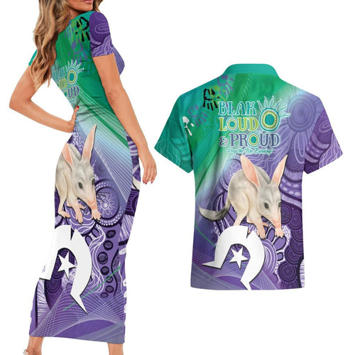 Vivid Bilby NAIDOC 2024 Couples Matching Short Sleeve Bodycon Dress and Hawaiian Shirt Macrotis Aboriginal Art Style