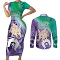 Vivid Bilby NAIDOC 2024 Couples Matching Short Sleeve Bodycon Dress and Long Sleeve Button Shirt Macrotis Aboriginal Art Style