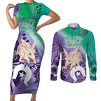 Vivid Bilby NAIDOC 2024 Couples Matching Short Sleeve Bodycon Dress and Long Sleeve Button Shirt Macrotis Aboriginal Art Style