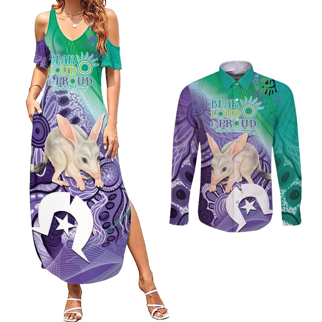 Vivid Bilby NAIDOC 2024 Couples Matching Summer Maxi Dress and Long Sleeve Button Shirt Macrotis Aboriginal Art Style