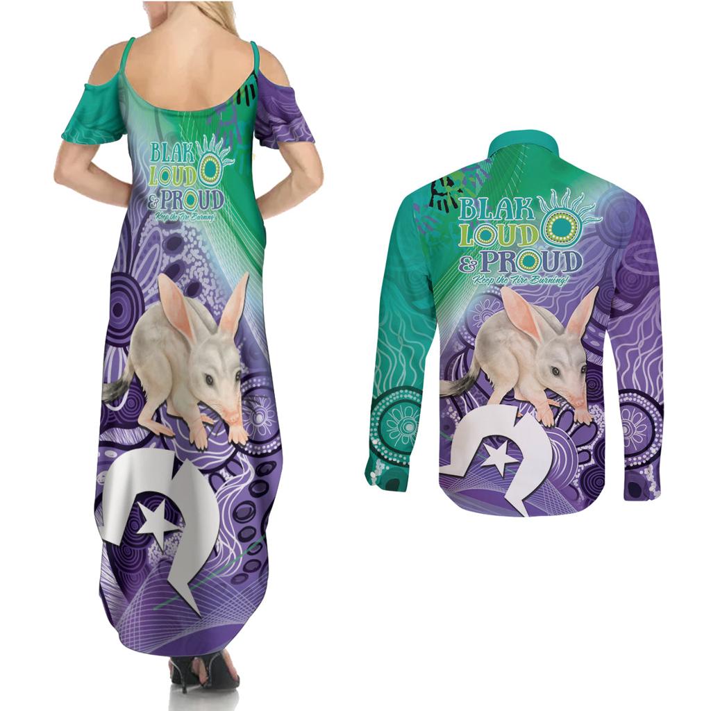 Vivid Bilby NAIDOC 2024 Couples Matching Summer Maxi Dress and Long Sleeve Button Shirt Macrotis Aboriginal Art Style