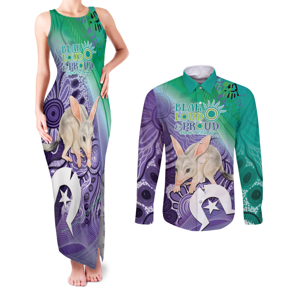 Vivid Bilby NAIDOC 2024 Couples Matching Tank Maxi Dress and Long Sleeve Button Shirt Macrotis Aboriginal Art Style