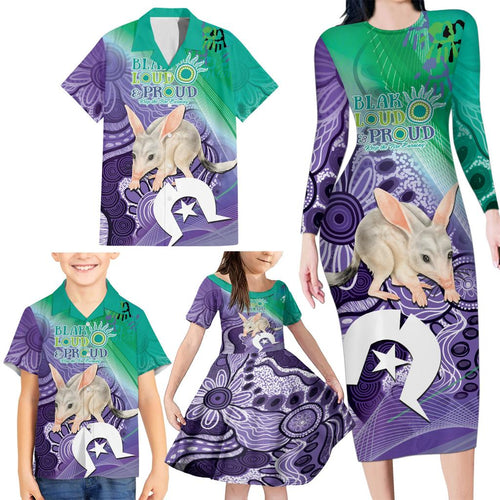 Vivid Bilby NAIDOC 2024 Family Matching Long Sleeve Bodycon Dress and Hawaiian Shirt Macrotis Aboriginal Art Style
