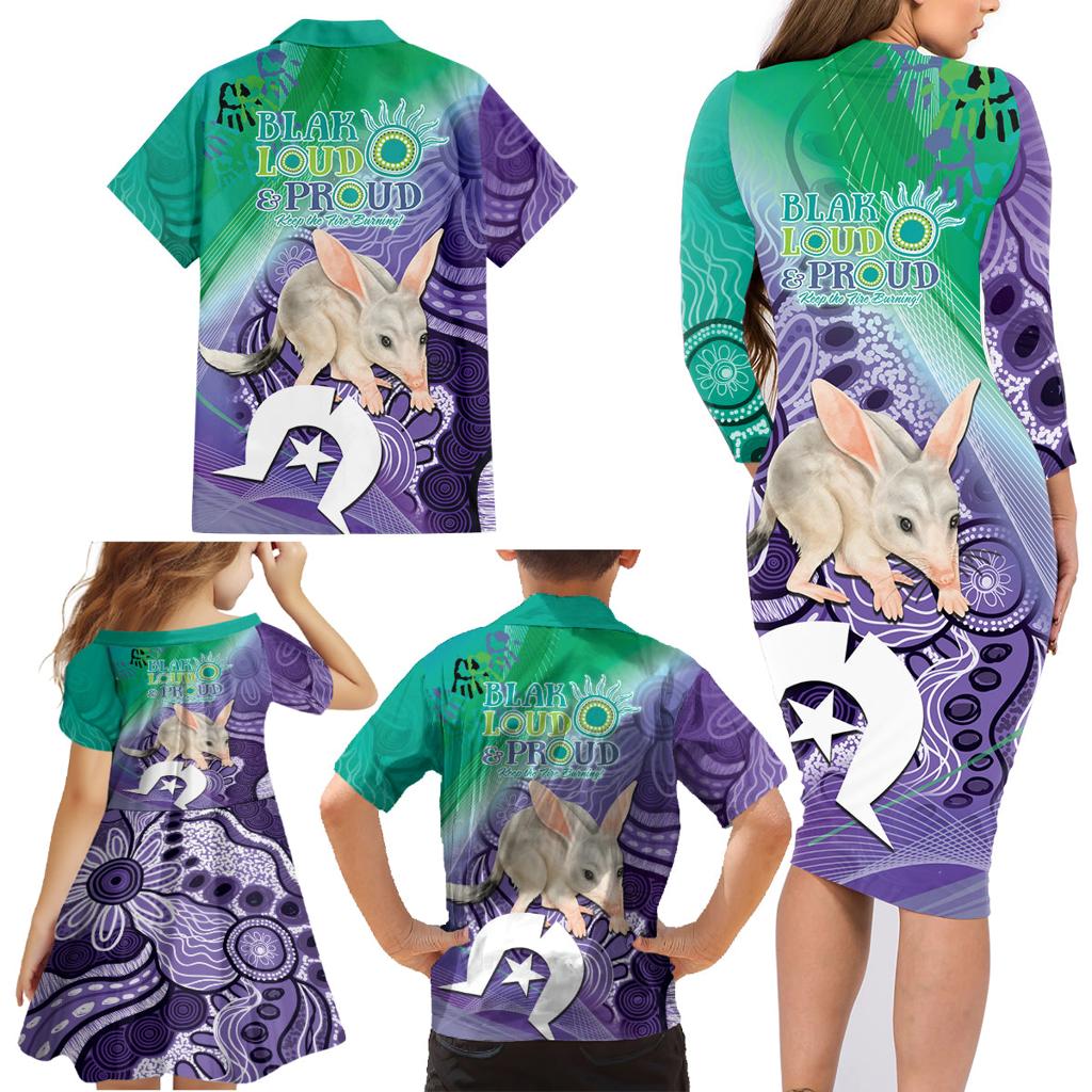 Vivid Bilby NAIDOC 2024 Family Matching Long Sleeve Bodycon Dress and Hawaiian Shirt Macrotis Aboriginal Art Style
