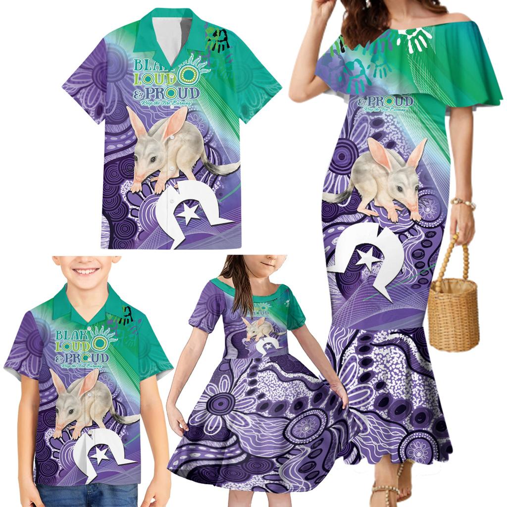 Vivid Bilby NAIDOC 2024 Family Matching Mermaid Dress and Hawaiian Shirt Macrotis Aboriginal Art Style